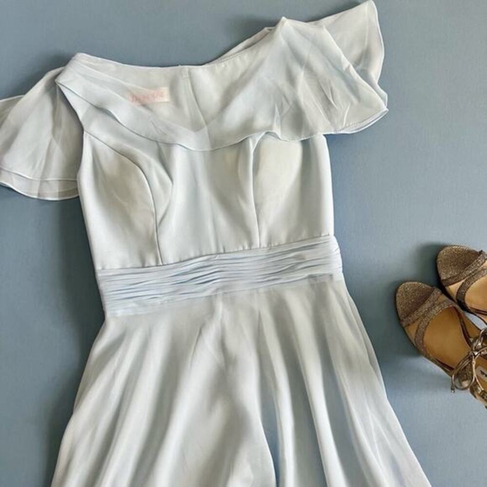 NWT JJ's House Sky Blue A-Line Scoop Pleated Ruffle Chiffon Bridesmaid Dress - Picture 4 of 8